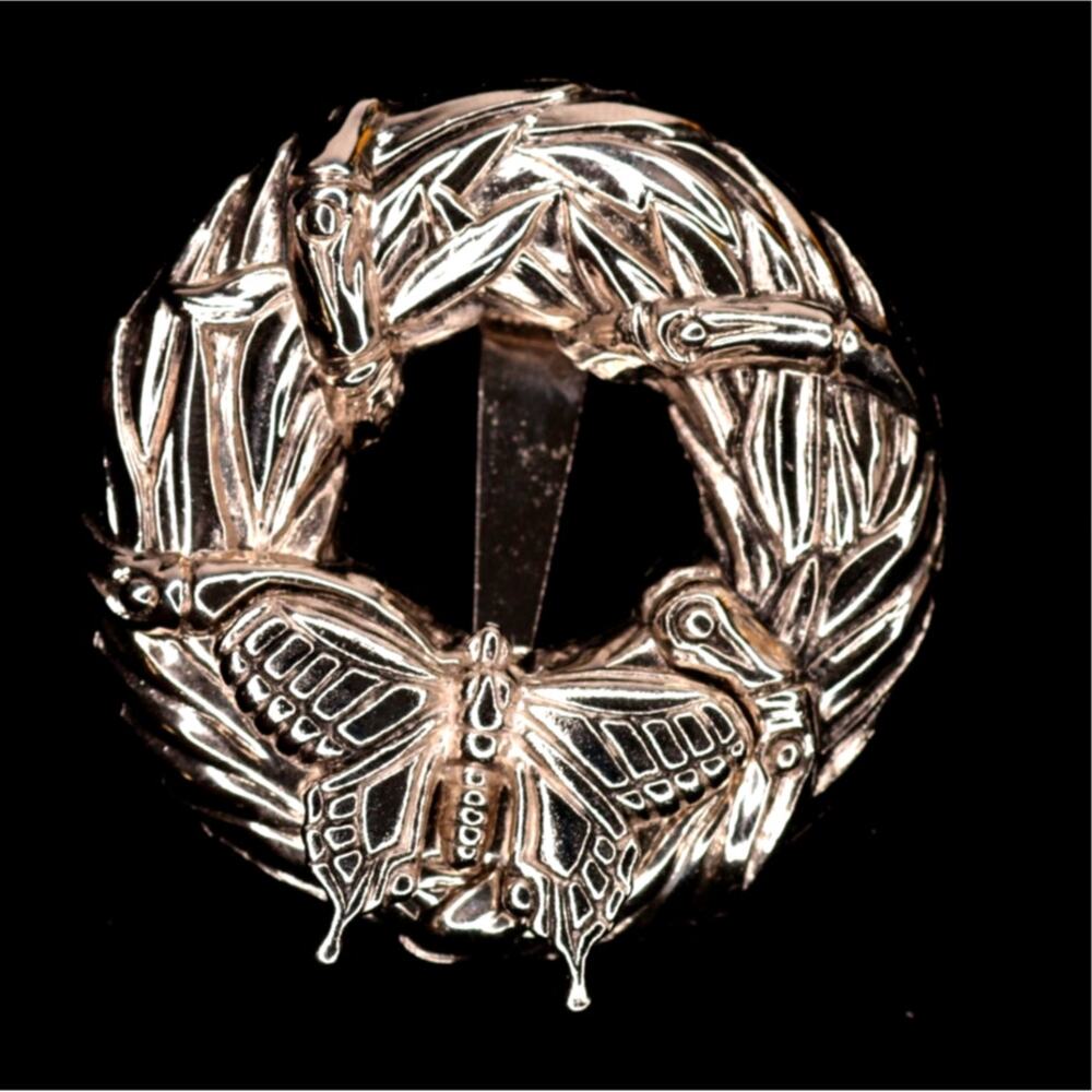 Vintage JOHN HARDY Butterfly Bamboo Wreath Scarf Clip Dress Fur Pin Signed